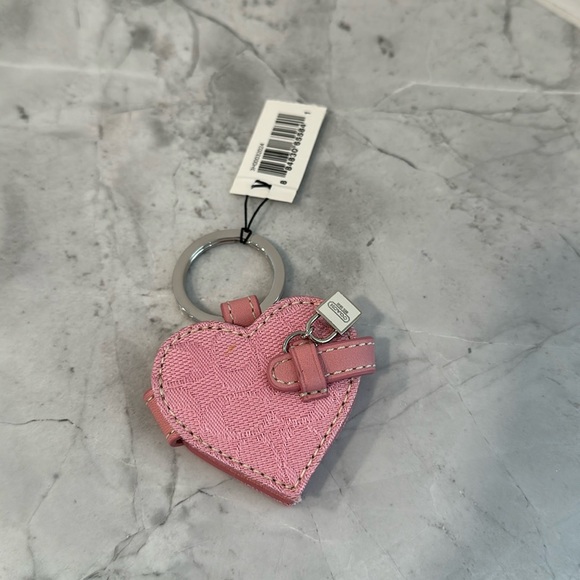 Coach pink heart leather canvas keychain new w tag - Picture 2 of 6